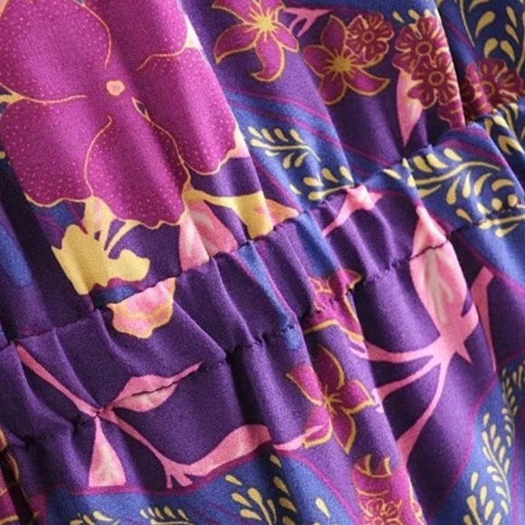 Purple Boho Floral Gypsy Print Dress Long Sleeve - Picture 12 of 16
